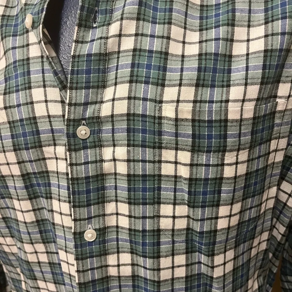 J Crew Reimagined Slim Fit Green & Blue Plaid Button Down, size Large